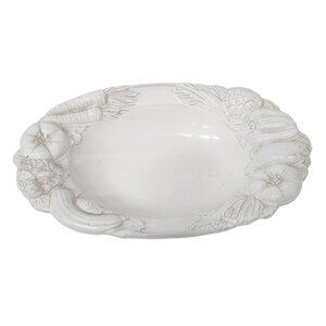 VTG Tadinate Italy Signed Baroque Ceramic Vegetable Design Oval Serving Bowl